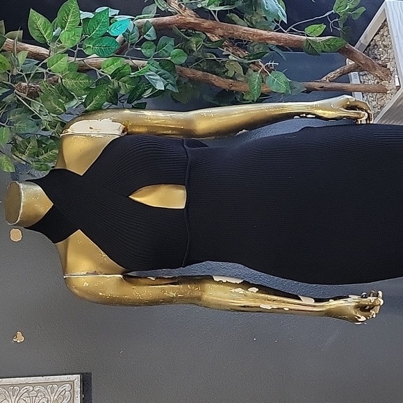 Ramy Brook Crossover Black Ribbed Midi Dress Size L New Without Tags - Picture 2 of 11